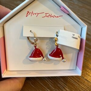 Betsey Johnson Red Santa Hat Christmas Earrings